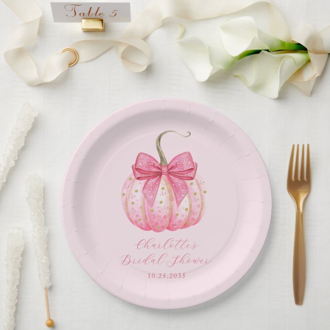 Custom Halloween Bridal Shower Pink Pumpkin Paper Plate (Wedding)