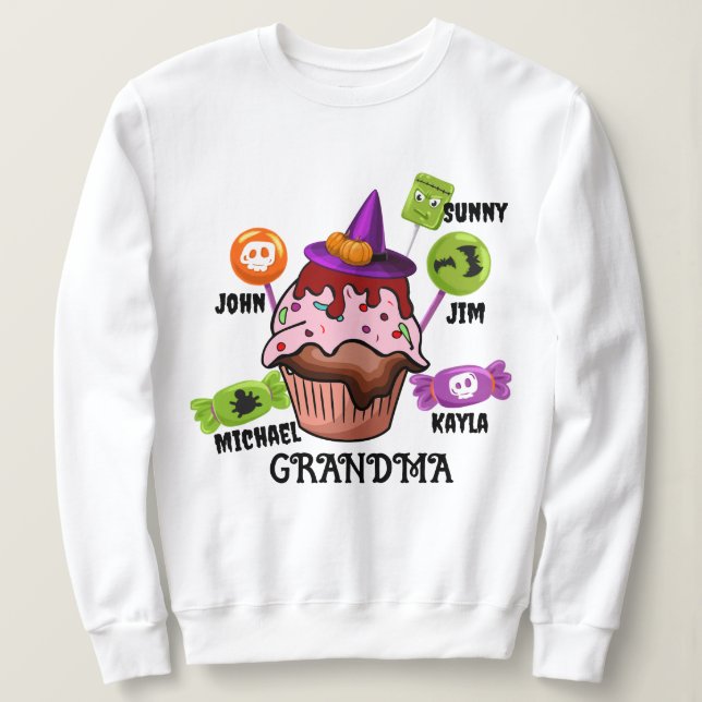 Custom Halloween Candy Kids Names Grandma  Sweatshirt (Design Front)