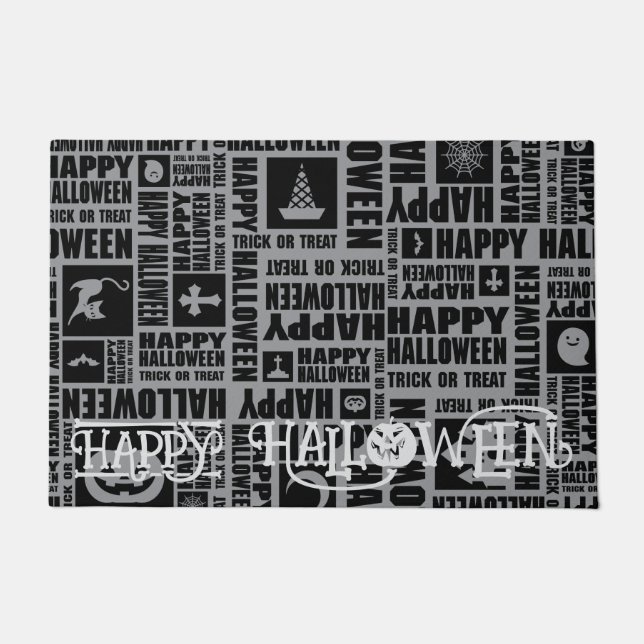 Custom Halloween Cute Spooky Whimsical Black Doormat (Front)