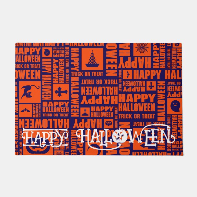 Custom Halloween Cute Spooky Whimsical Orange  Doormat (Front)