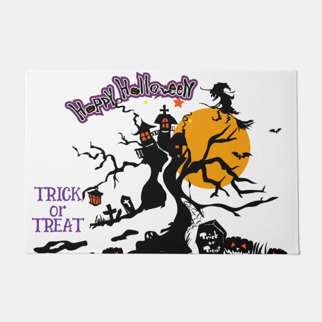  Custom Halloween Cute Spooky Whimsical Orange  Doormat (Front)