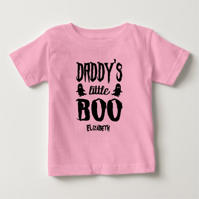 Custom Halloween Daddy's Little Boo Black Pink  Baby T-Shirt (Front)