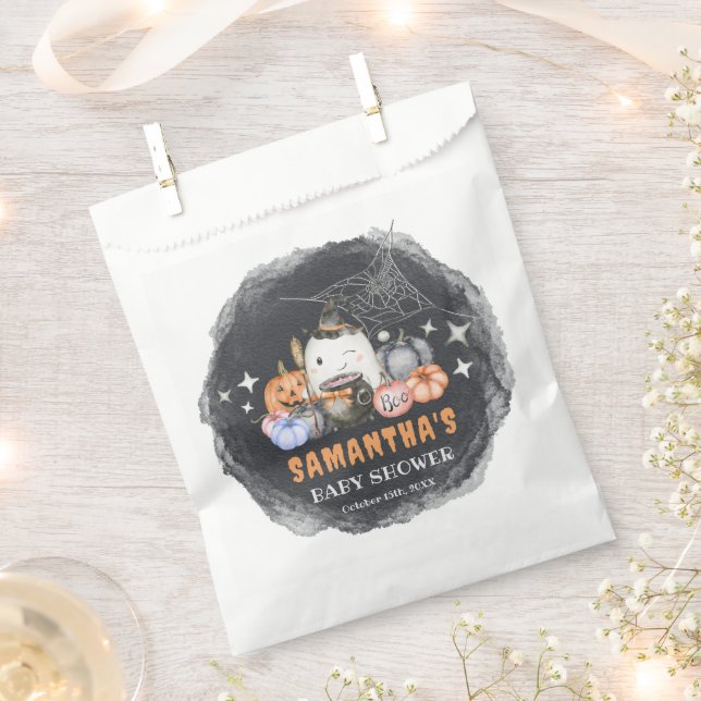 Custom Halloween Little Boo Pumpkin Baby Shower Favour Bags (Clipped)