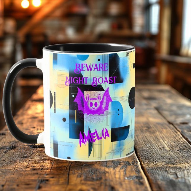 Custom Halloween - Neon Purple Bat Night Roast  Mug (Creator Uploaded)