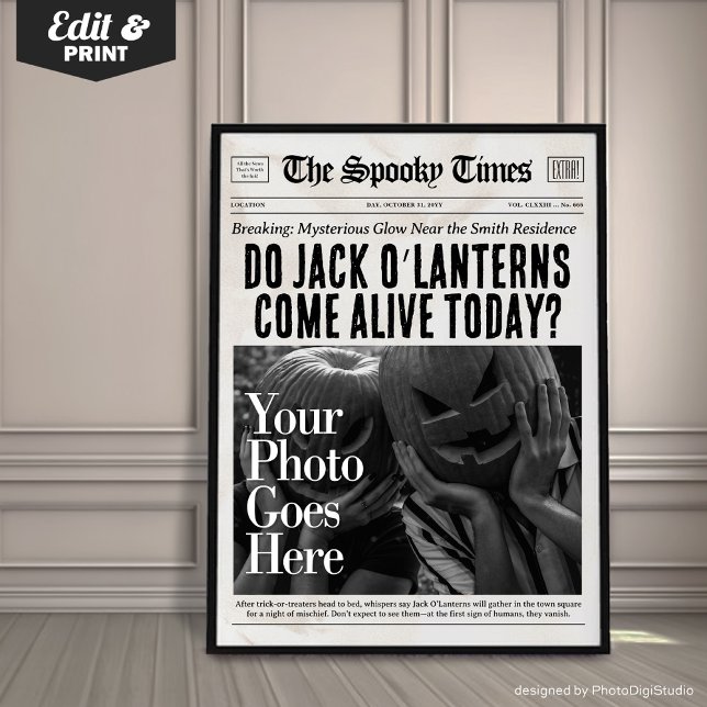Custom Halloween Newspaper Wall Art Jack O'Lantern (Custom Halloween Newspaper Wall Art Jack O'Lantern | newspaper wall art | fun halloween print)