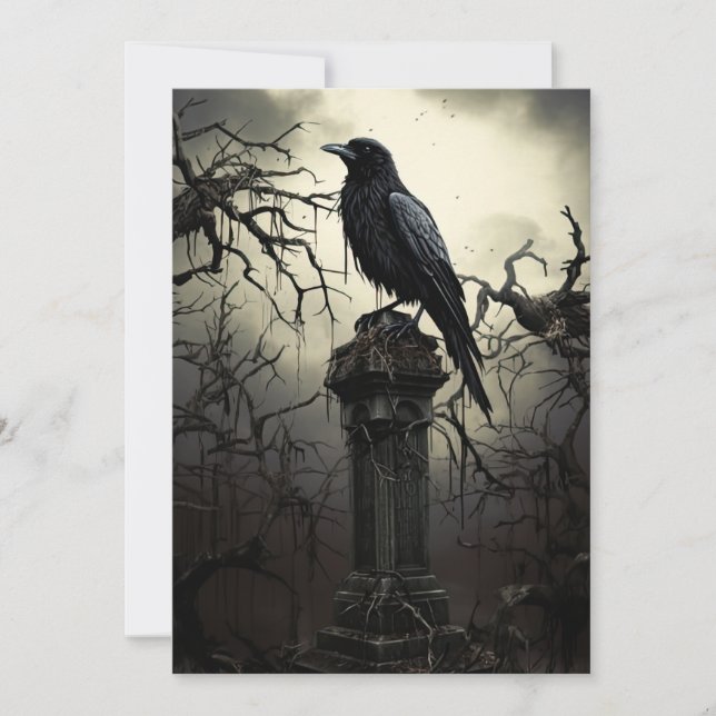 Custom Halloween Party Gothic Raven Graveyard Invitation (Front)