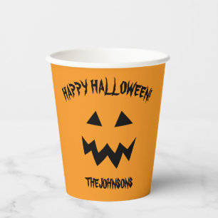 Custom Halloween party orange pumpkin paper cups