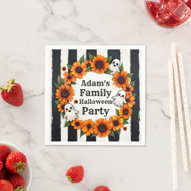 Custom Halloween Party - Personalised Ghost Floral Napkin (Insitu)
