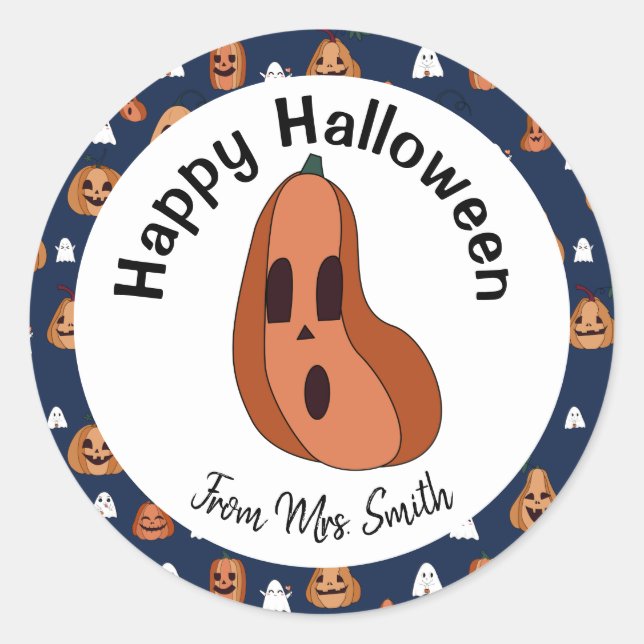 Custom Halloween Pumpkin Label Sticker (Front)