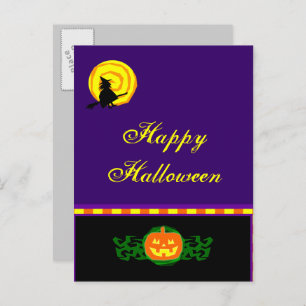 Custom Halloween Pumpkin Witch Postcard