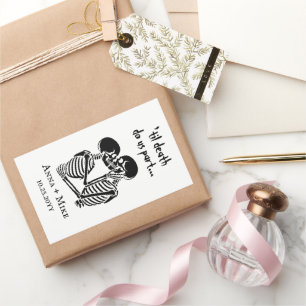 Custom Halloween Skeleton Black and White Wedding Rectangular Sticker