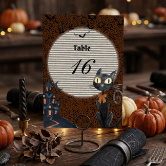 Custom Halloween Table Number Card Black Cat Spook