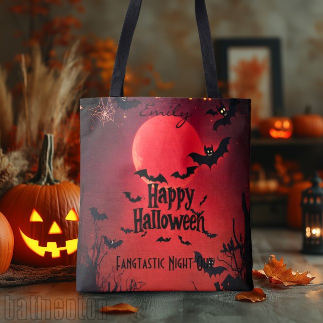 Custom Halloween Tote with Bats and Red Moon (Creator Uploaded)