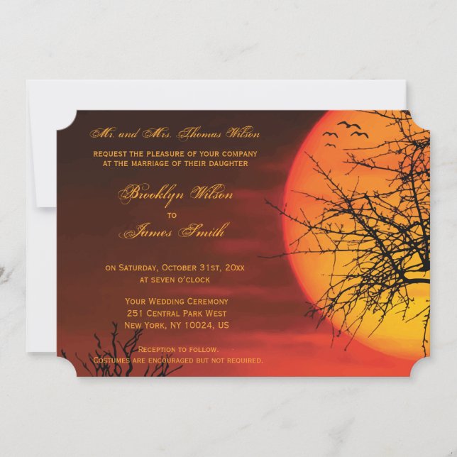 Custom Halloween Wedding Invites Night Ticket (Front)