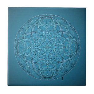 Custom hand drawn blue mandala tile