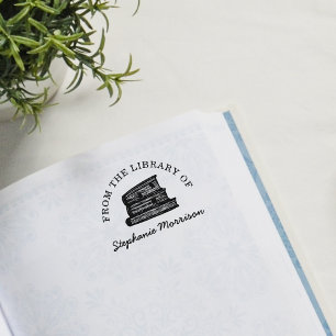 Custom Hand-drawn Books From The Library Of Name Self-inking Stamp