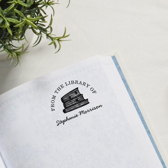 Custom Hand-drawn Books From The Library Of Name Self-inking Stamp (Creator Uploaded)