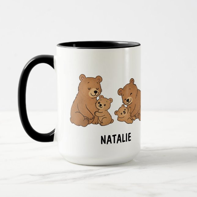 Custom Hand Drawn Cute Mama Bear Best Mum Ever  Mug (Left)