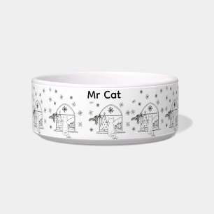 Custom hand drawn festive Christmas Holiday Cat Bowl