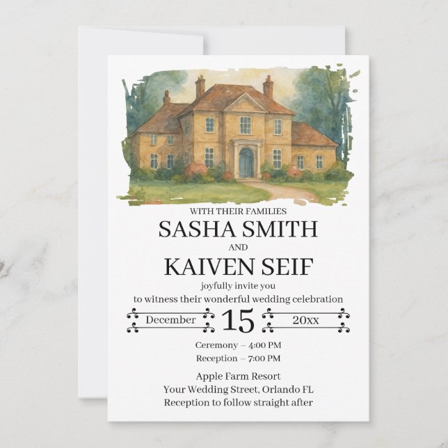 Custom Hand Drawn Venue Illustration Wedding Invit Invitation (Front)