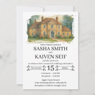 Custom Hand Drawn Venue Illustration Wedding Invit Invitation