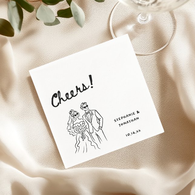 Custom Hand Drawn Whimsical Bride & Groom Wedding Napkin (Creator Uploaded)