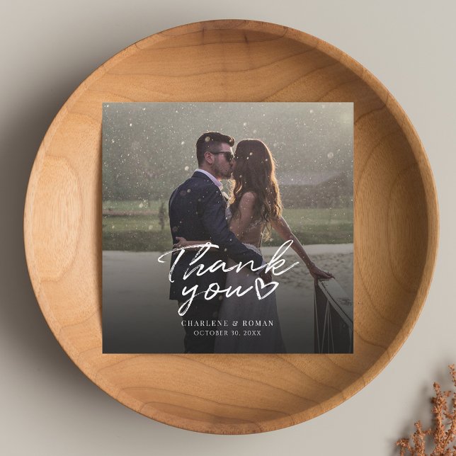 Custom Hand-Lettered Wedding Photo Thank You Card (Wedding Thank You Photo Square Card)