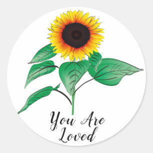 Custom Hand Painted Watercolor Sunflower Plant Classic Round Sticker
