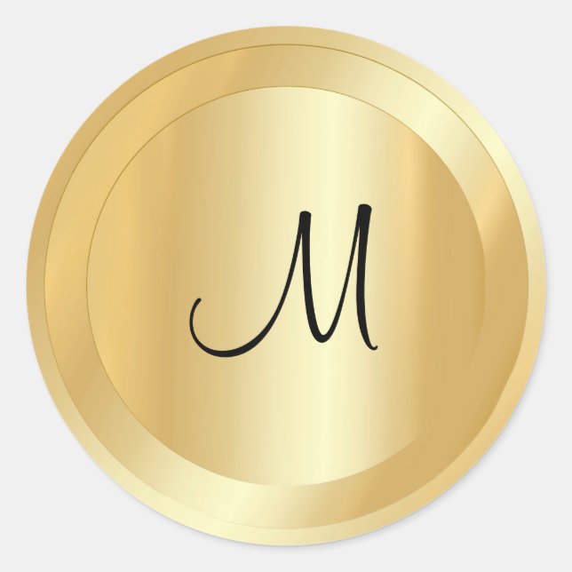 Custom Hand Script Monogram Template Faux Gold Classic Round Sticker (Front)