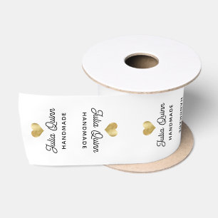 Custom Handmade Clothing Label Ribbon Gold Heart Satin Ribbon