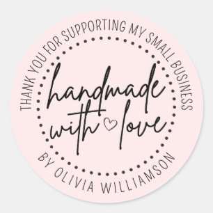 Custom Handmade With Love Thank You Small Business Classic Round Sticker