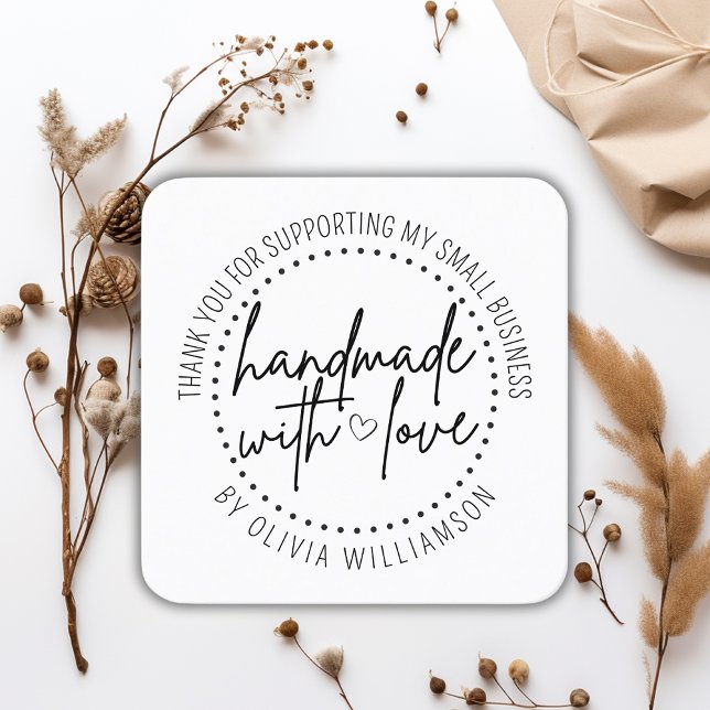 Custom Handmade With Love Thank You Small Business Square Business Card (Creator Uploaded)