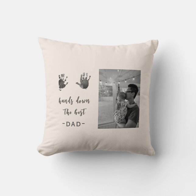 Custom Handprints Best Dad Photo Cushion (Front)