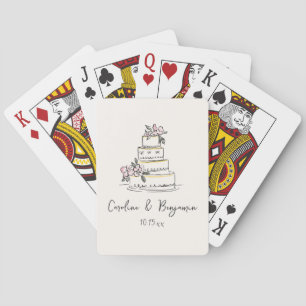 Custom Handwritten Blush Cream Doodle Wedding Cake Playing Cards