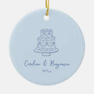 Custom Handwritten Cool Blue Doodle Wedding Cake Ceramic Tree Decoration