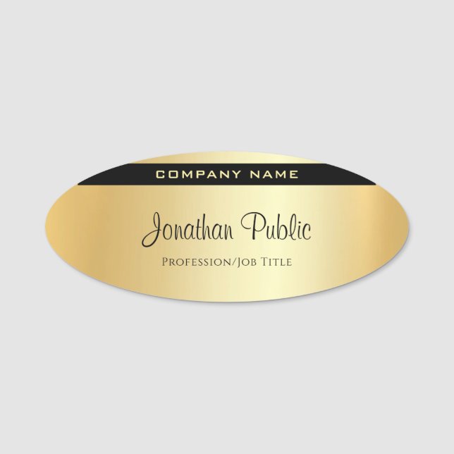 Custom Handwritten Elegant Glamour Gold Modern Name Tag (Front)