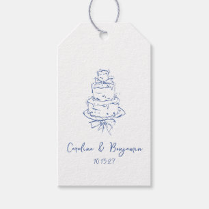 Custom Handwritten French Blue Doodle Wedding Cake Gift Tags
