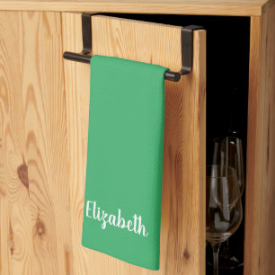Custom Handwritten Name Sea Green Solid Colour Tea Towel