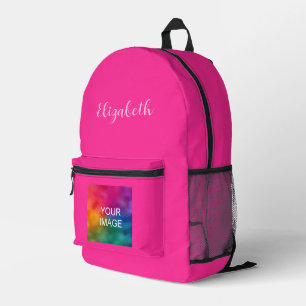 Custom Handwritten Script Name Pink Solid Colour Printed Backpack