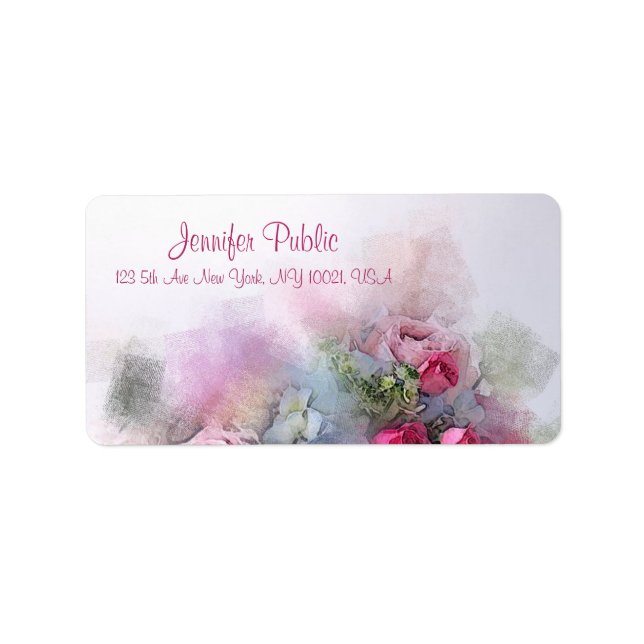 Custom Handwritten Script Watercolor Flowers Label (Front)