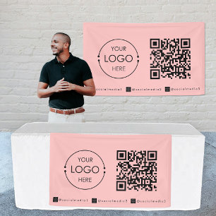 Custom Hanging Banner Sign Pink Business QR Code