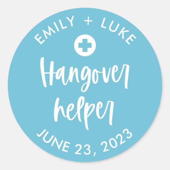 Custom Hangover Helper Wedding Recovery Kit  Classic Round Sticker (Front)