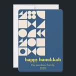 Custom Hanukkah Blue Geometric Modern Unique Holiday Card<br><div class="desc">Celebrate the Festival of Lights with this beautifully designed Hanukkah card featuring a modern geometric pattern in cream and navy blue. Perfect for sharing warm wishes with family and friends, this design combines timeless elegance with a fresh, minimalist style. Customisable with your family's name and year, it’s a thoughtful way...</div>