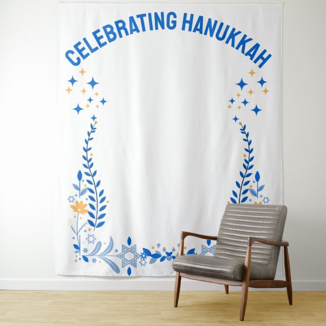 Custom HANUKKAH FAMILY REUNION Photo Backdrop Tapestry (In Situ)