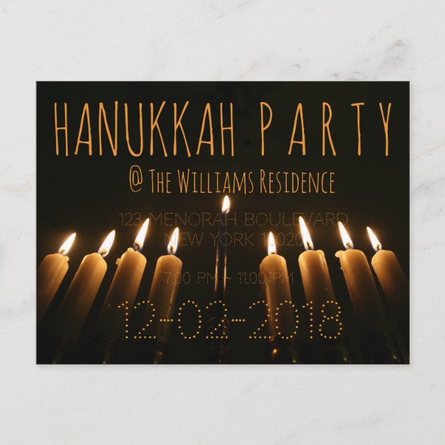 Custom Hanukkah Party Invitation Menorah Candle (Front)