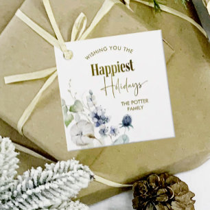 Custom Happiest Holidays, Winter Greenery Holiday Favour Tags