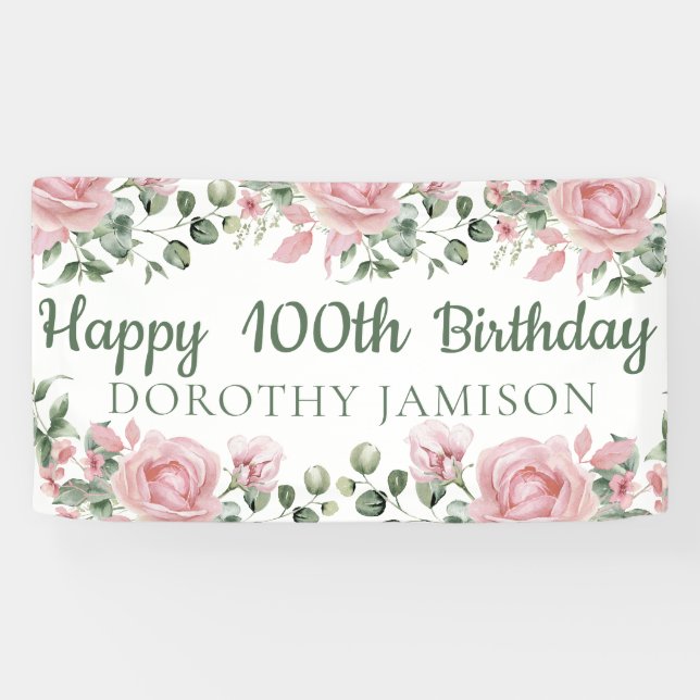 Custom Happy 100th Birthday Floral Banner (Horizontal)