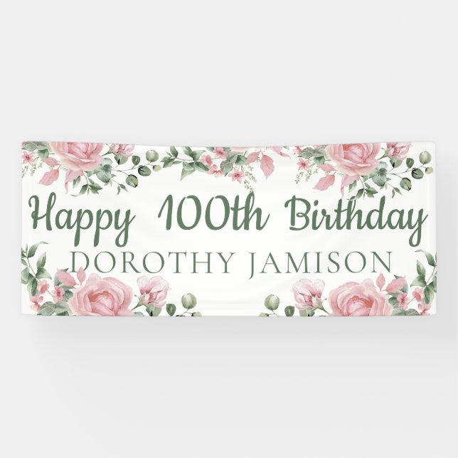 Custom Happy 100th Birthday Floral Banner (Horizontal)