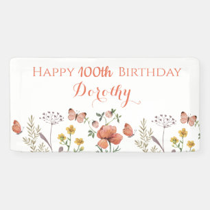 Custom Happy 100th Birthday Wildflowers Banner