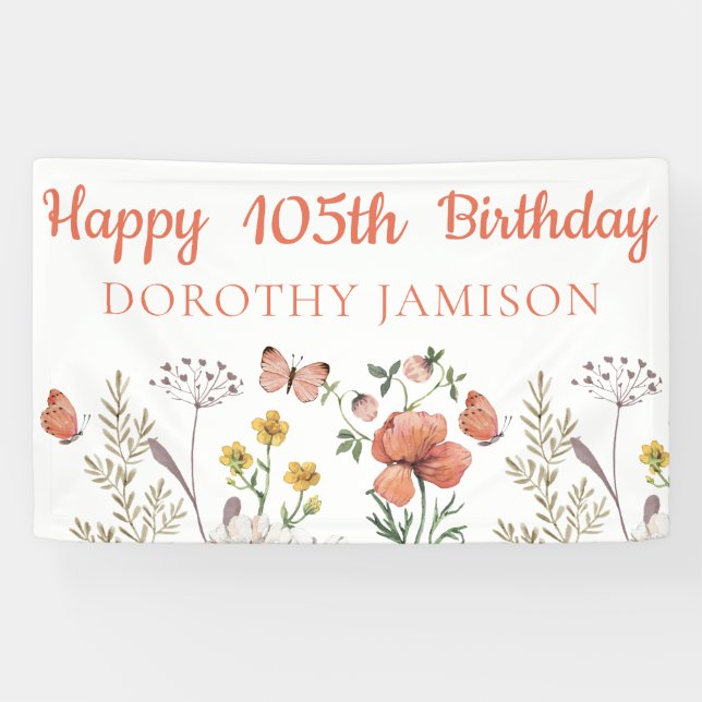 Custom Happy 105th Birthday Wildflowers Banner (Horizontal)